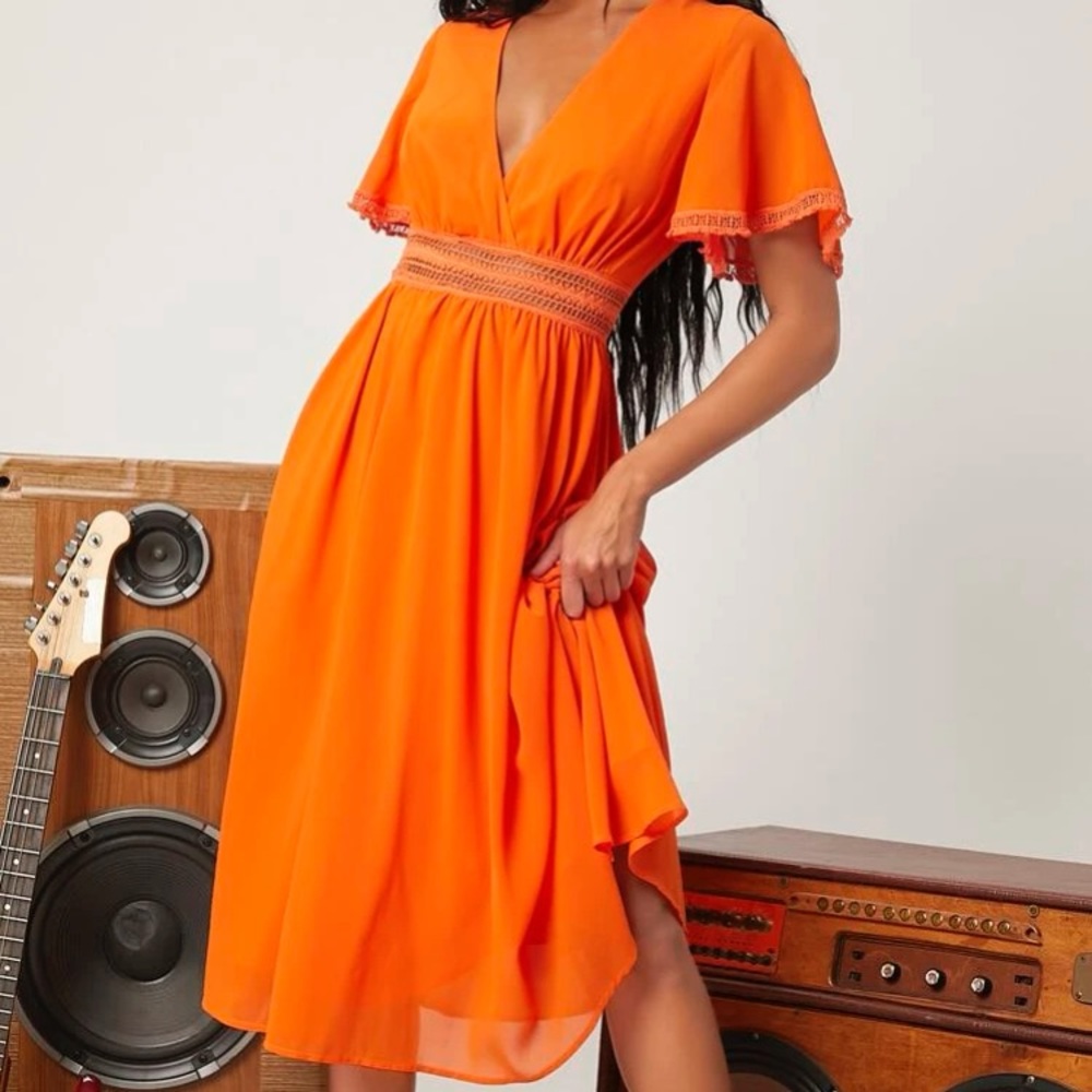 Boho butterfly sleeve lace insert dress - Picture 3 of 10